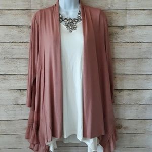 LOGO by Lori Goldstein Cardigan w/ Chiffon Hem